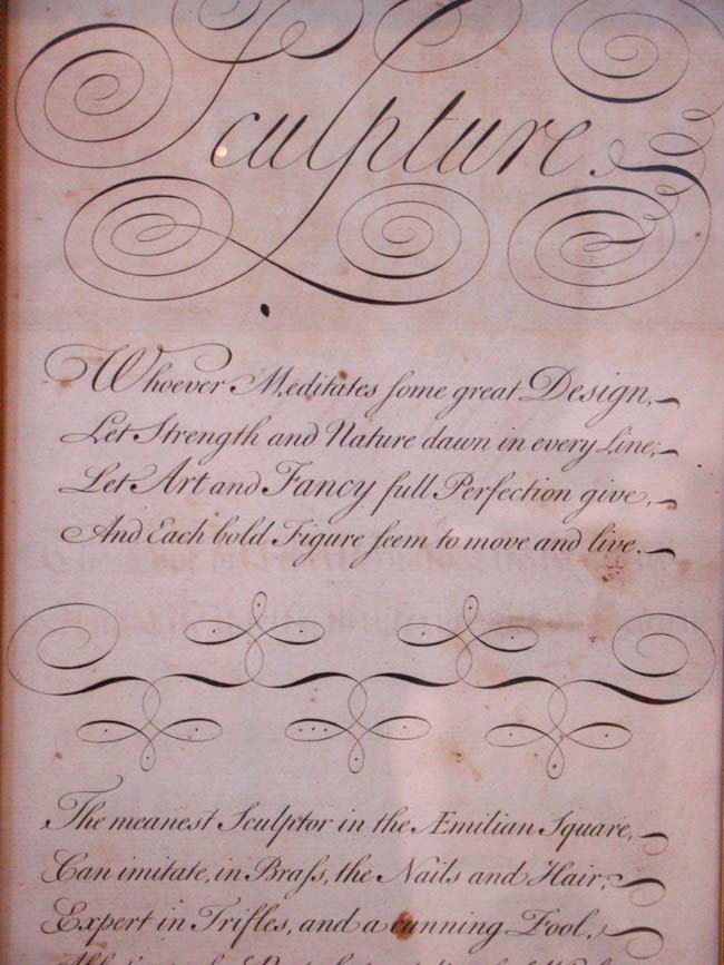 An 18th century engraving entitled "Sculpture" from George Bickham's "The Universal Penman" published In london in 1741